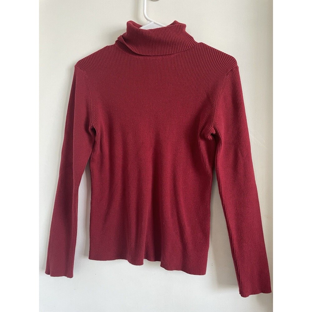 Eddie Bauer Women's PM Red Solid Rib-Knit Turtleneck Long Sleeve Stretch Sweater